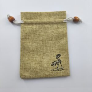 Linen Lotus Drawstring Bag