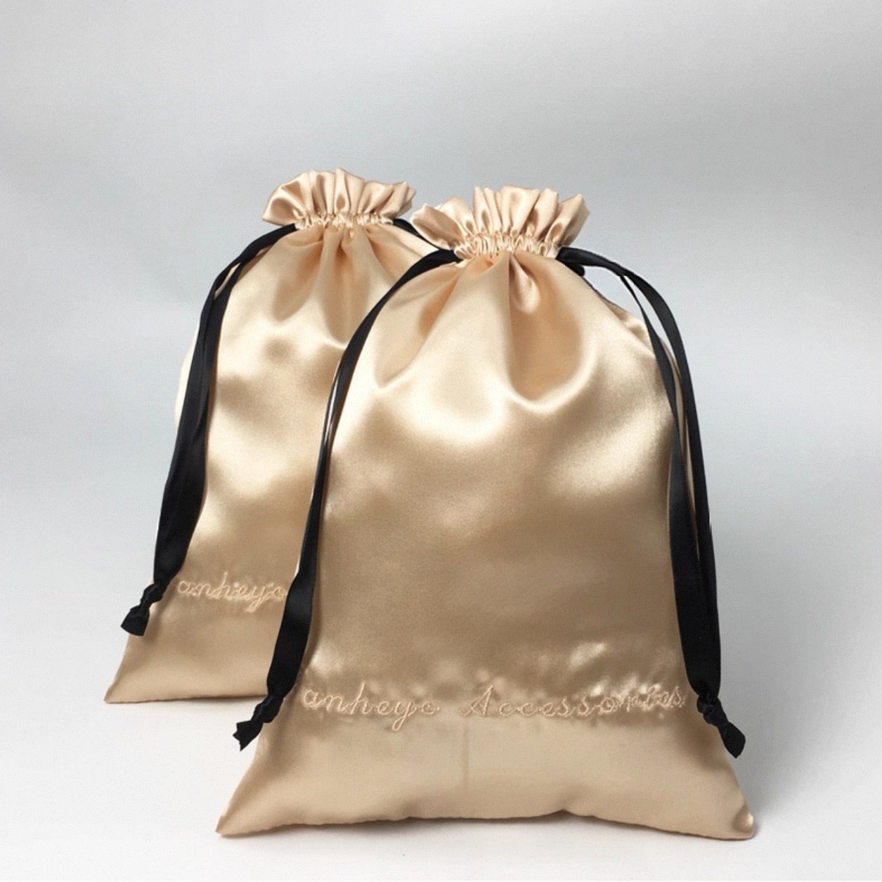 Silk Satin Embroidered Drawstring Bag