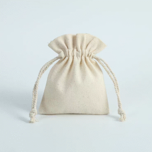Customizable White Linen Drawstring Bag
