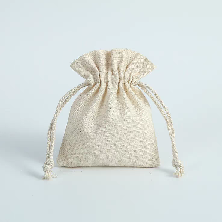Customizable White Linen Drawstring Bag